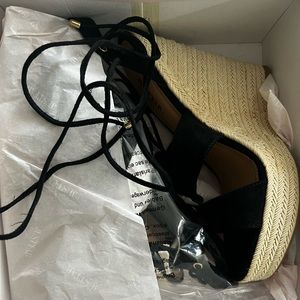 Black laces up wedges